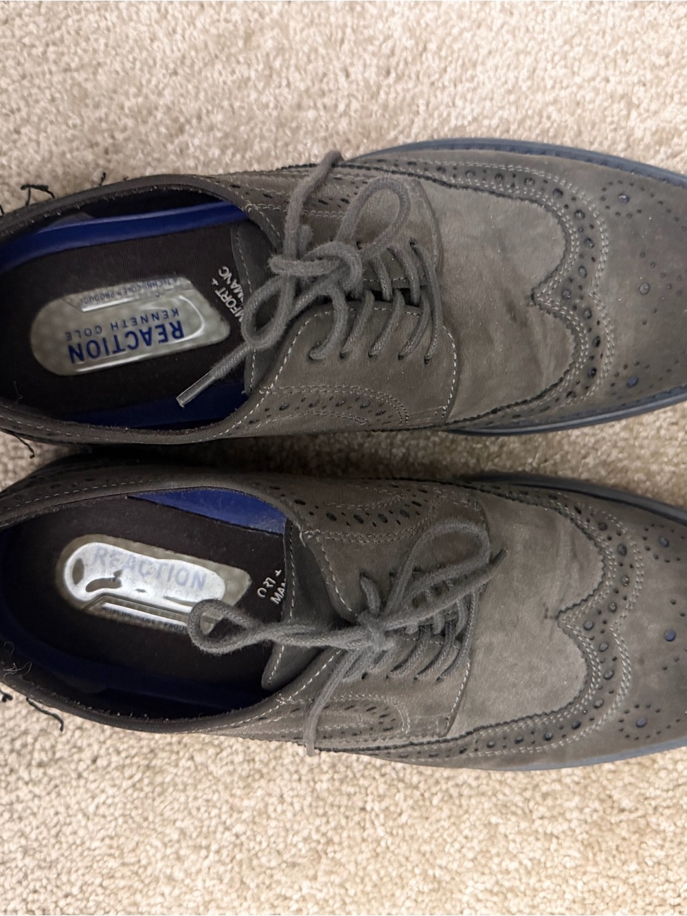 Kenneth Cole Reaction Men’s Gray Wingtip Oxford Dress Shoes